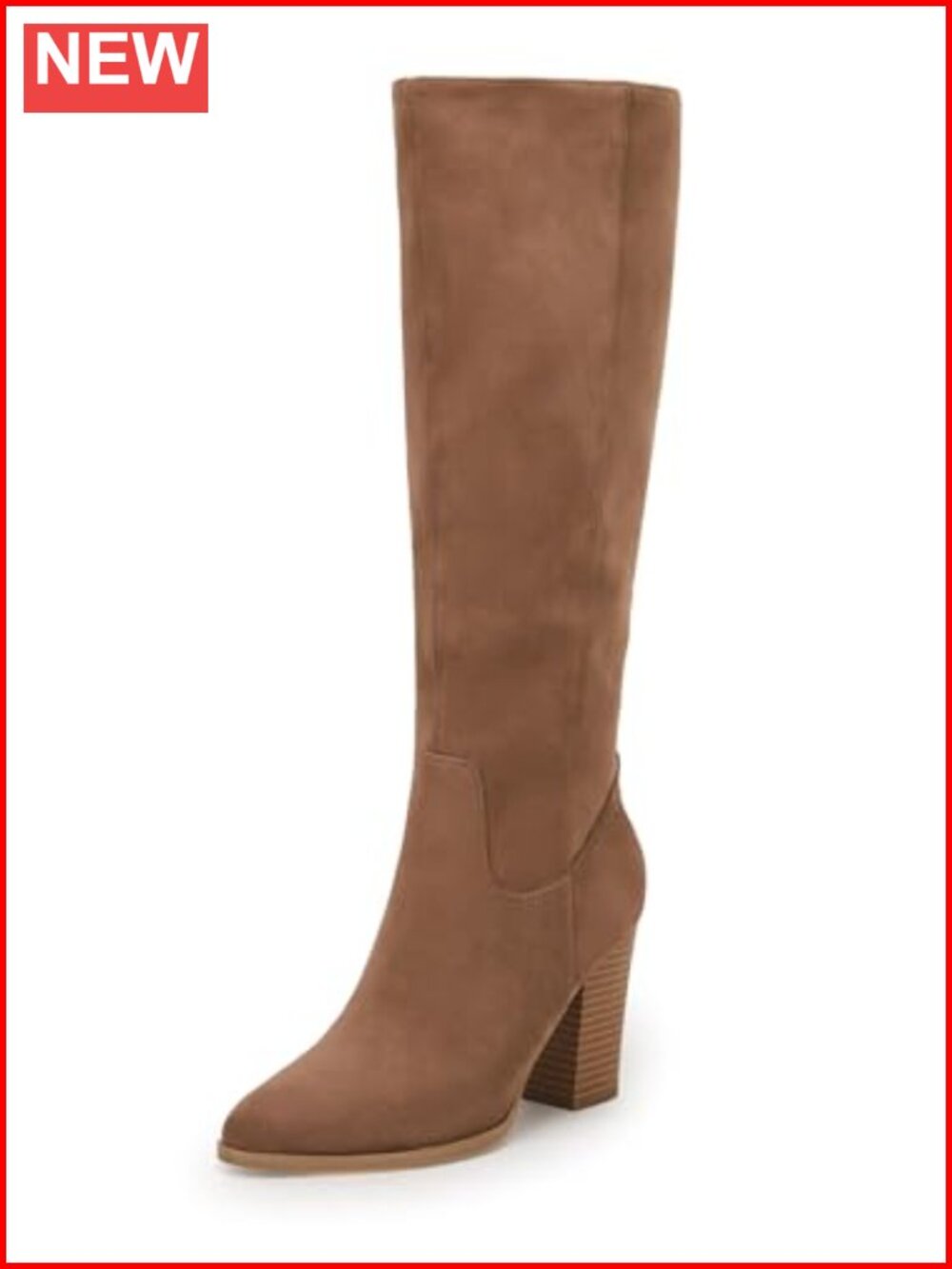 Faux Suede Knee High Boots Pointy Toe Chunky Heel Winter